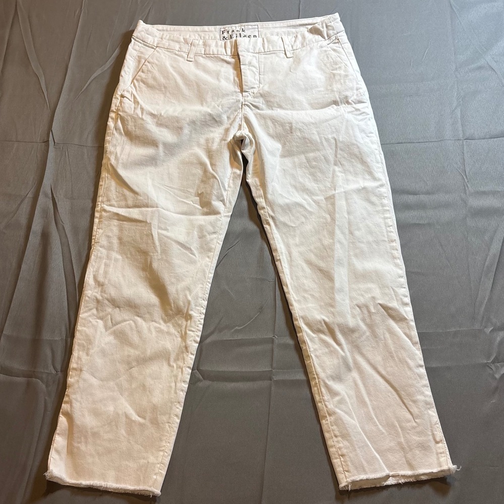 Frank & Eileen Cropped Pants in White Raw Hem Women Size 8